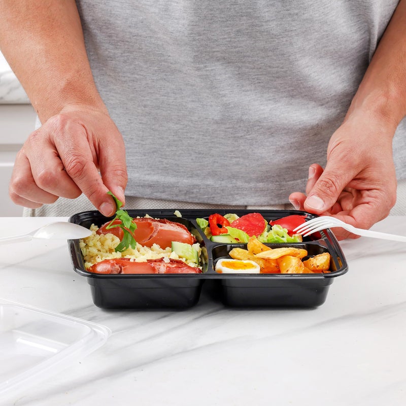 GUSTO [24 oz - 50 Count 3-Compartment Meal Prep Containers with Lids â€“ Reusable, Microwaveable, Dishwasher & Freezer Safe, BPA-Free Food Storage Boxes for Portion Control (Formerly Comfy Package) - Image 5
